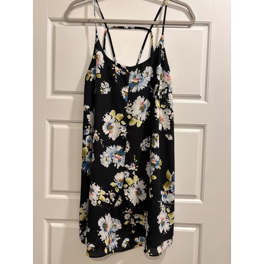 Seductions Womens Floral Cami Mini Dress Black Blue Strappy Back Style 32-345P M